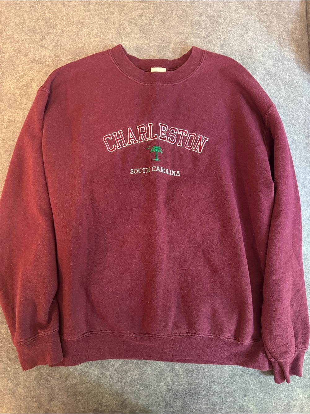 Gildan Maroon Charleston South Carolina Crewneck Sweatshirt with Green Palm